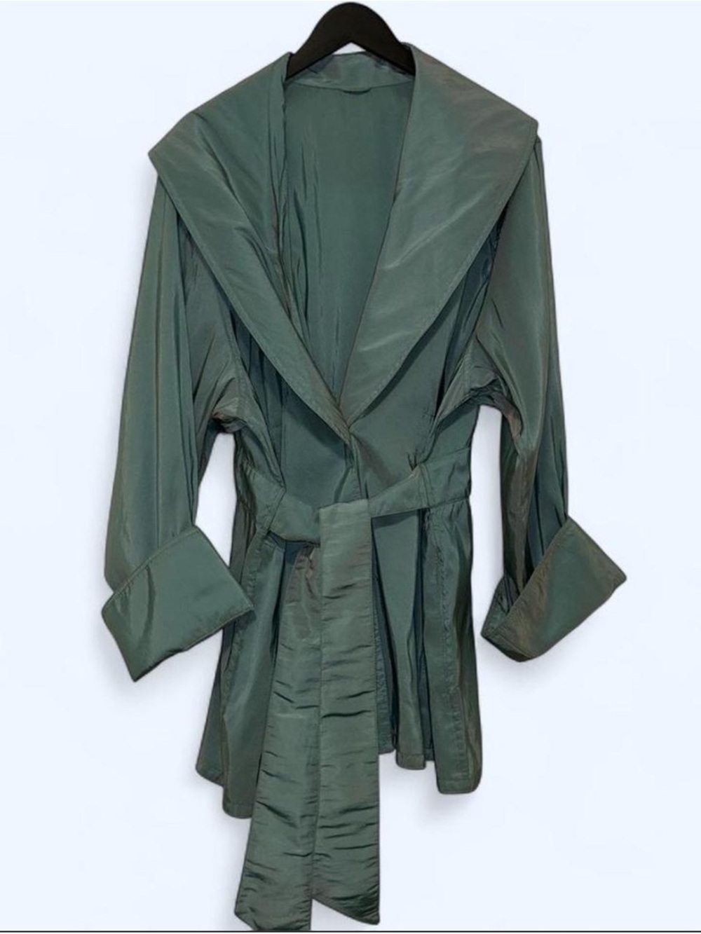 Ralph Lauren Deep Green Satin Shawl-Collar Trench Coat